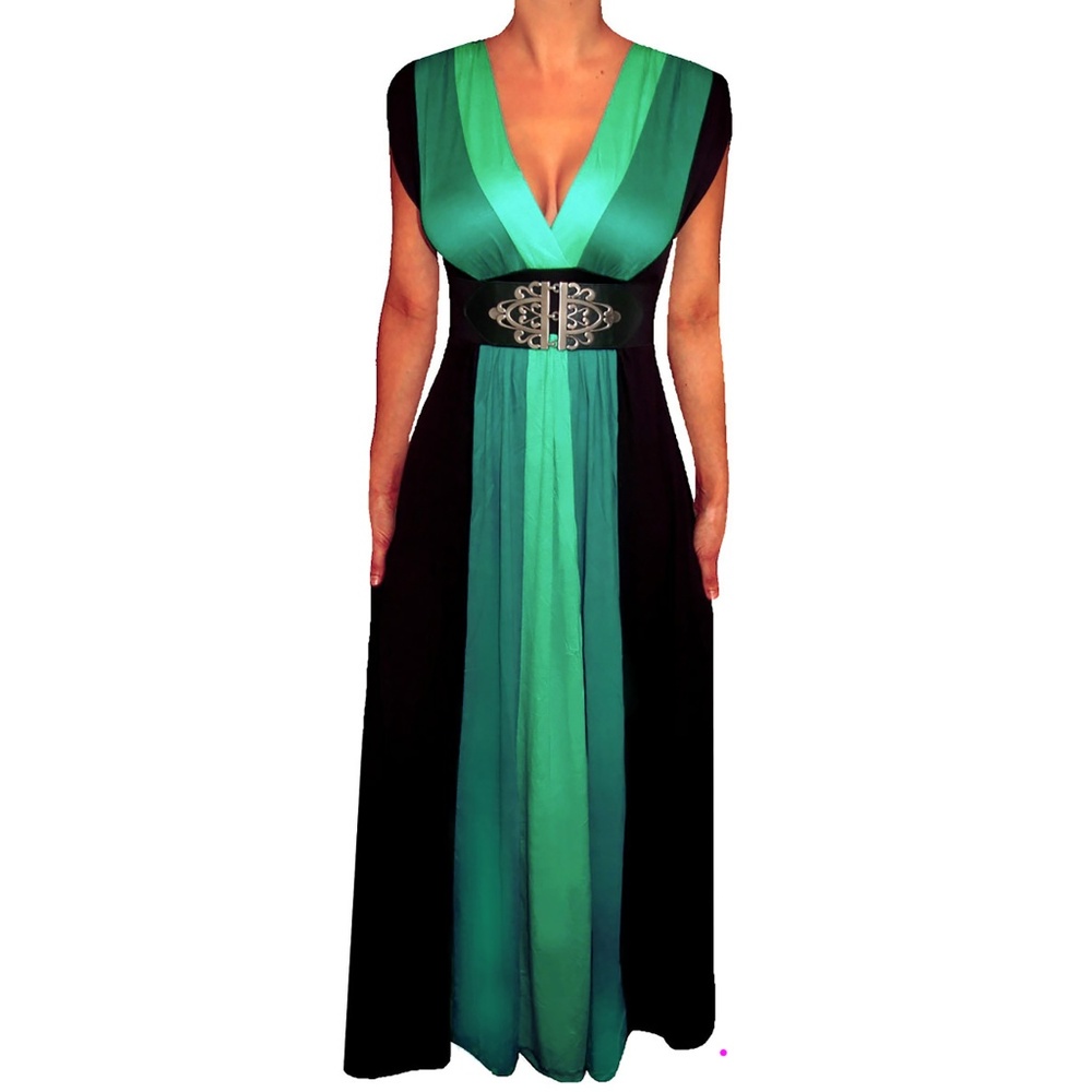 Funfash Plus Size Black Color Block Maxi Dress